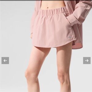 ALO Yoga Pinstripe Daylight Mini Skirt XS Pink Quartz/Ivory NWT